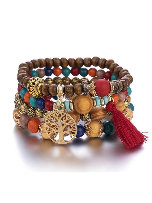 Bohemia Multi-Layer Wood Beads Handmade Tassels Bracelet Product Image