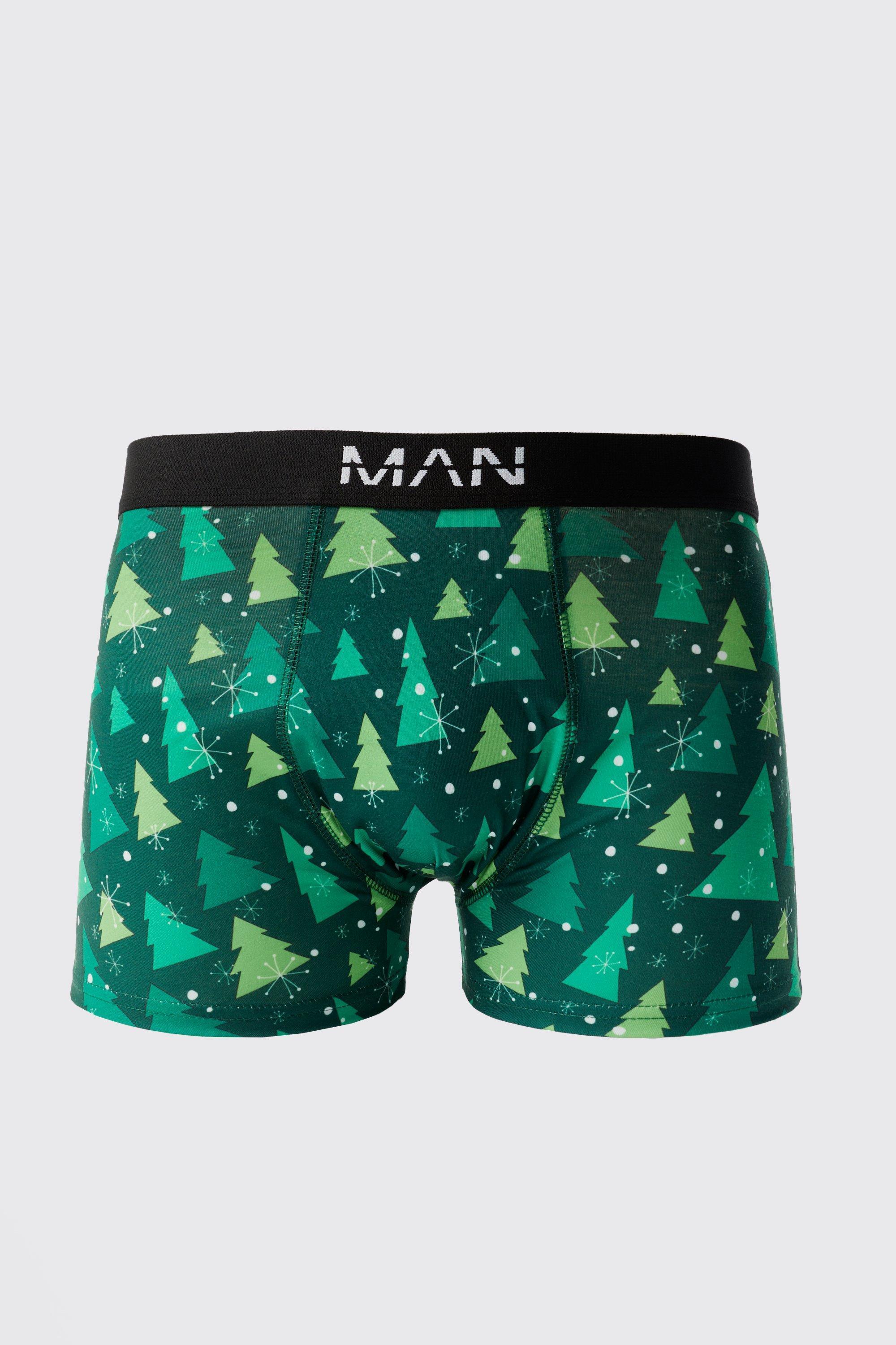 Christmas Tree Print Boxers | boohooMAN USA Product Image