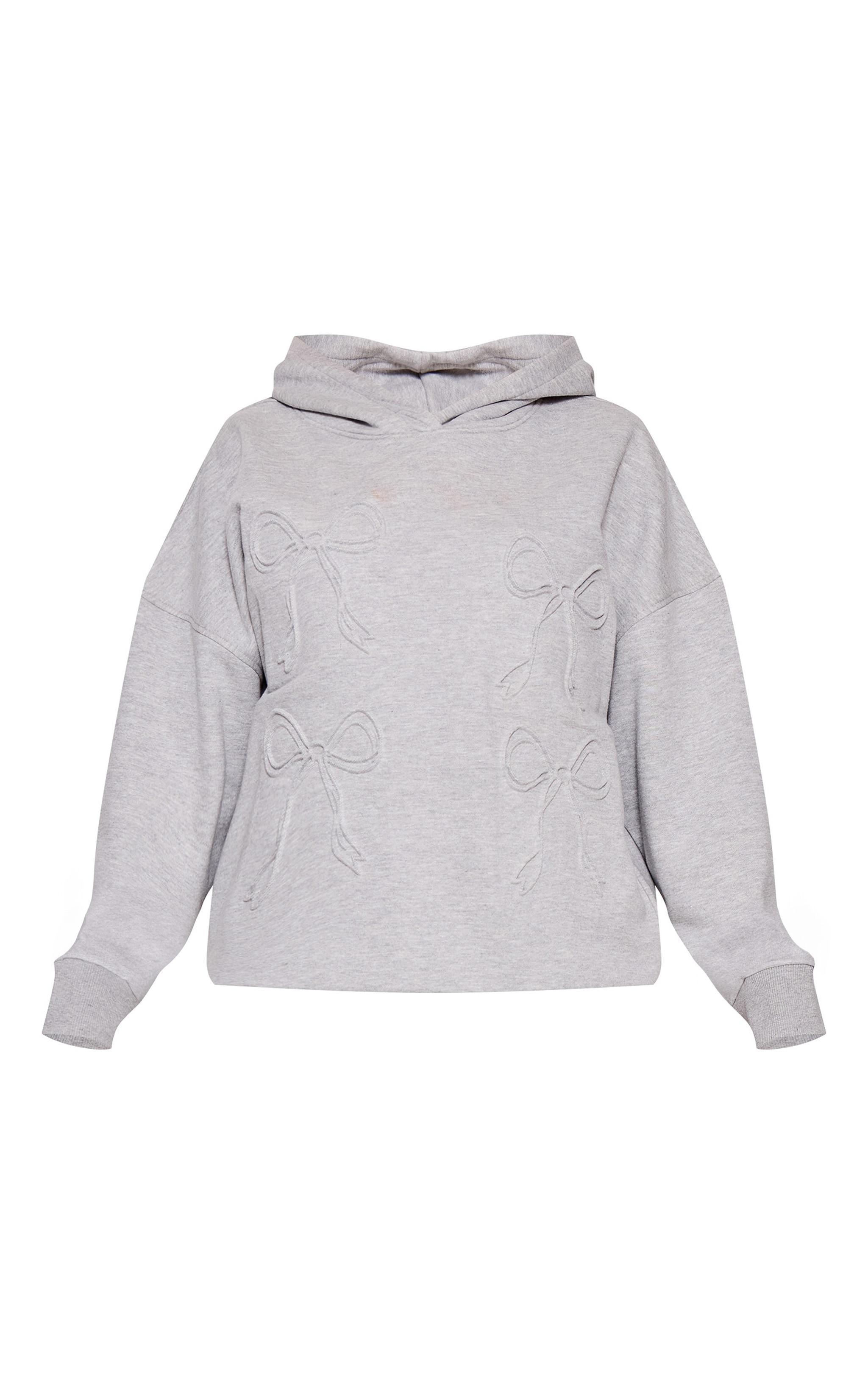 Petite Grey Marl Embossed Bow Detail Hoodie Product Image