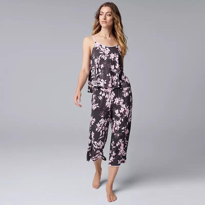 Womens Simply Vera Vera Wang 2-pc. Tank Top & Culotte Pajama Set Grey Floral Product Image