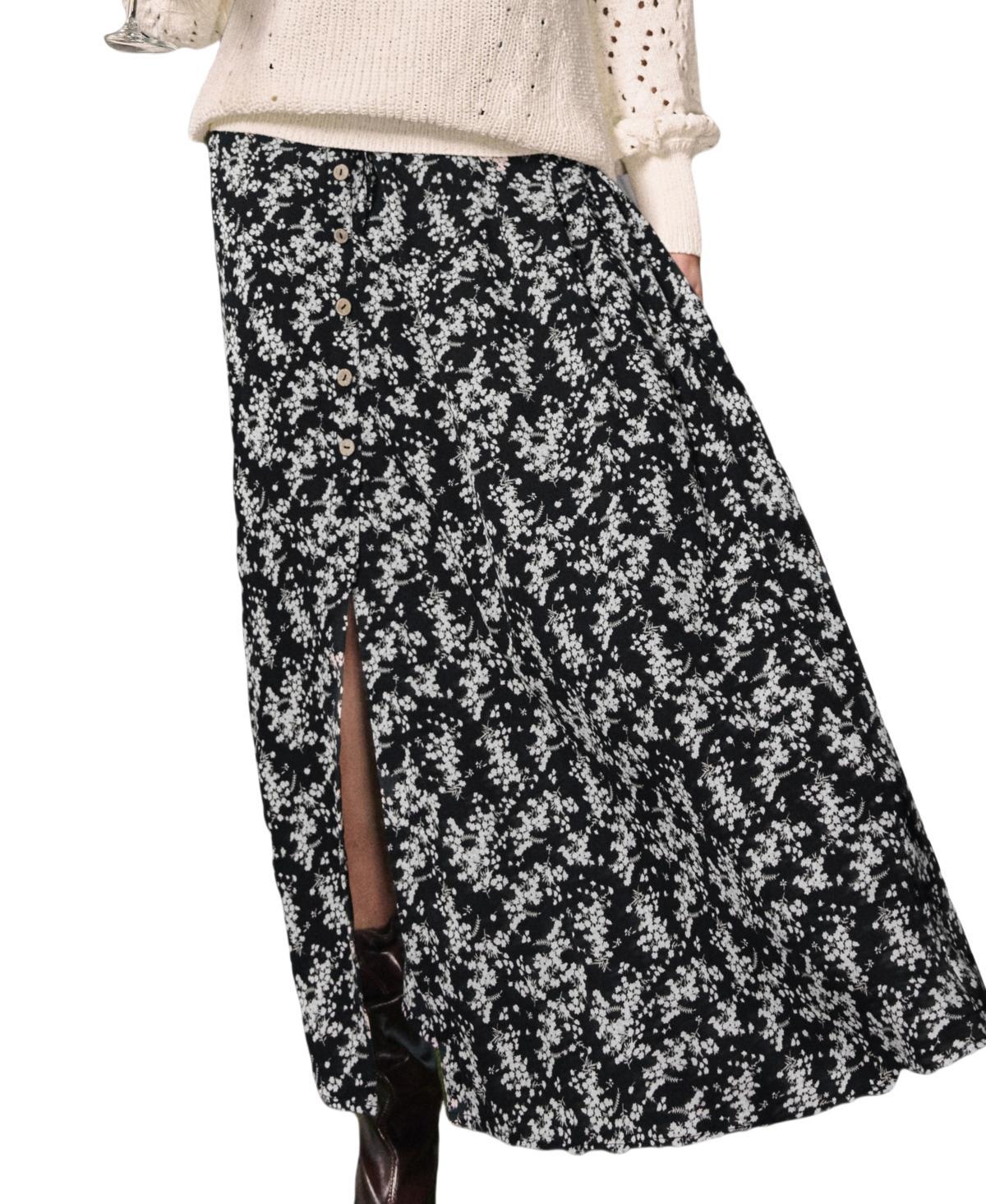 Cupshe Womens Black Ditsy Front Button Maxi Skirt product image