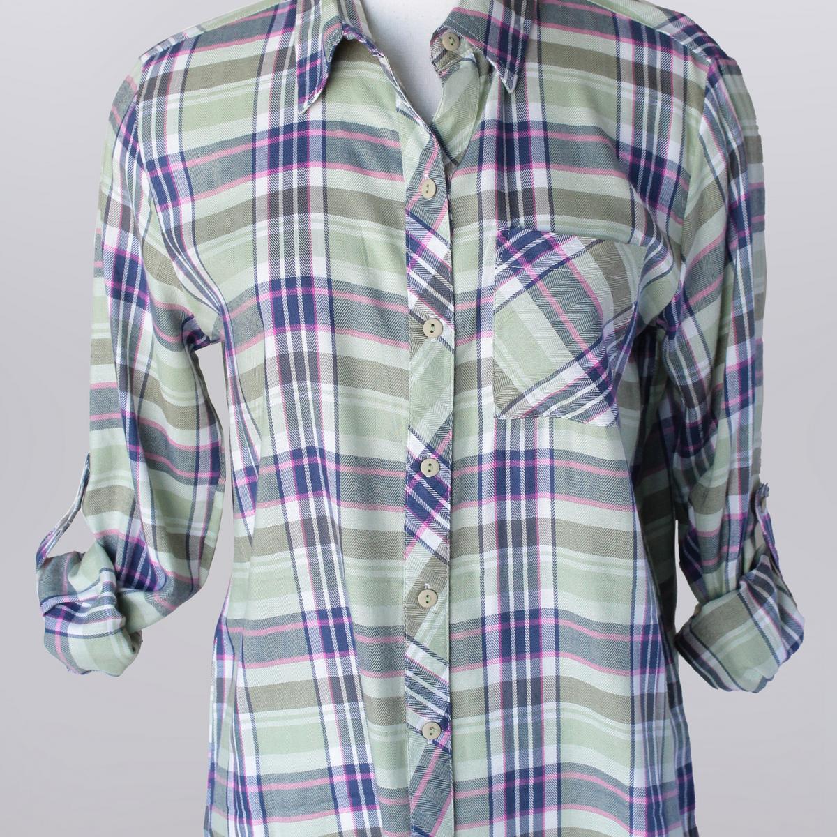 roll tab button front plaid Shirt Product Image