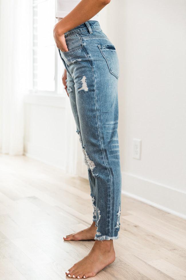 Priscilla Distressed Girlfriend Medium Wash Jeans FINAL SALE Product Image