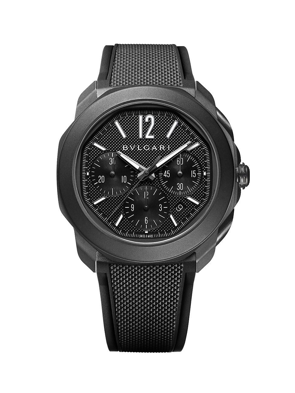 Mens Octo Roma Black Stainless Steel, Rubber & Alligator Leather Chronograph Watch/42MM Product Image