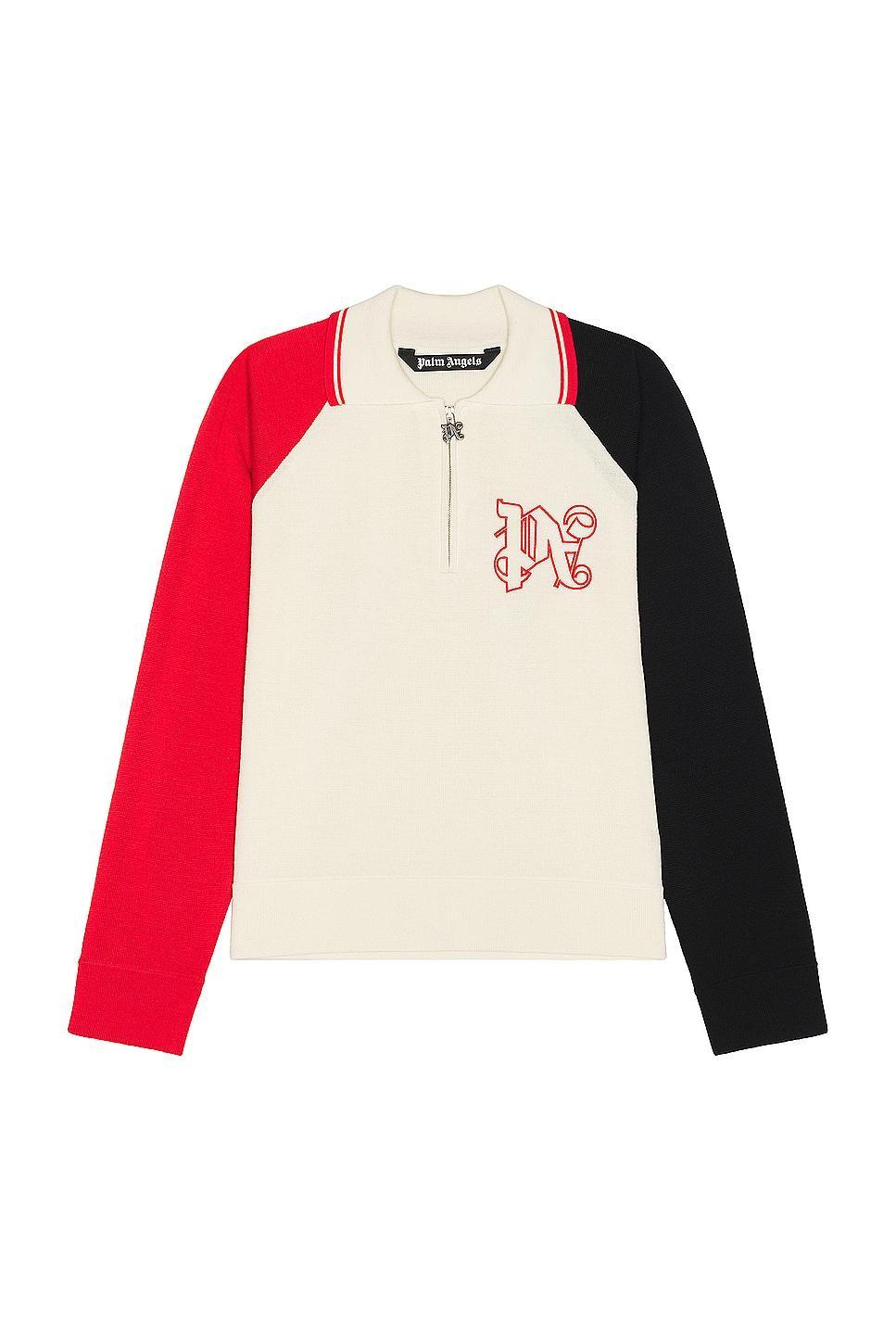 Palm Angels x Formula 1 Racing Knit Polo Zip Sweater in White  Red  & Black - Cream. Size M (also in L, XL/1X). Product Image