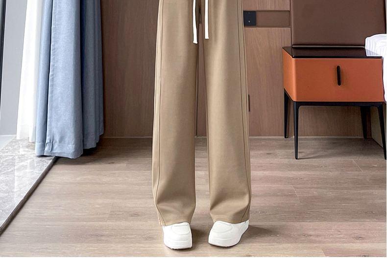 Drawstring Waist Plain Panel Wide Leg Sweatpants Product Image