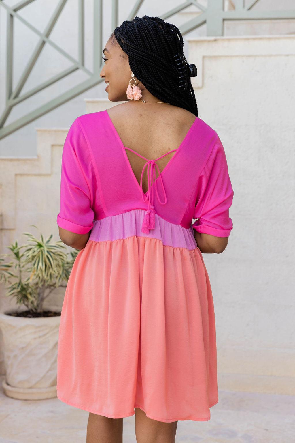 Feeling So Sweet Pink and Orange Colorblock Mini Dress FINAL SALE Product Image