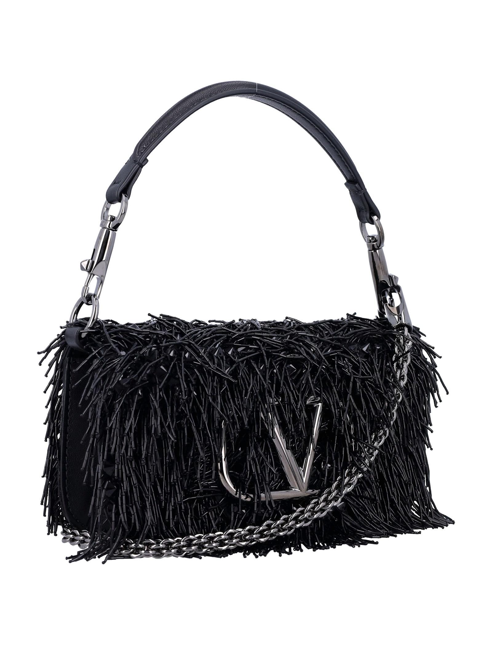 VALENTINO GARAVANI Locò Small Embroidered Shoulder Bag In Black Product Image