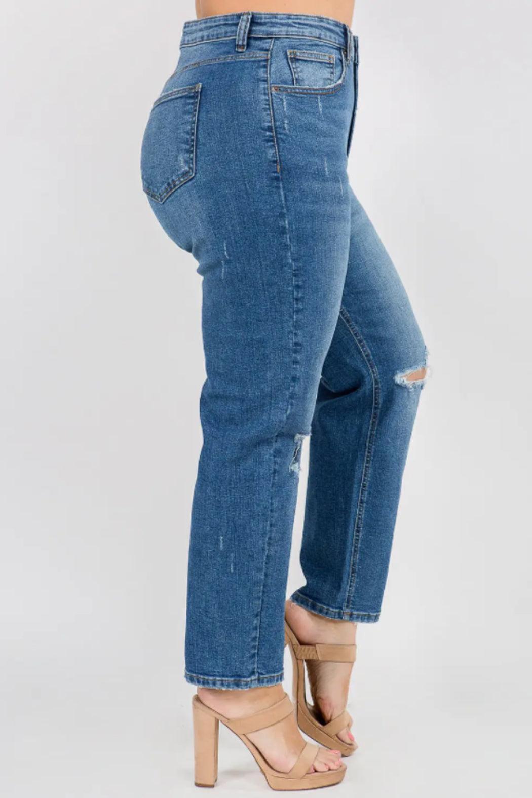 Plus Size High Waist Distressed Relaxed Jeans Product Image