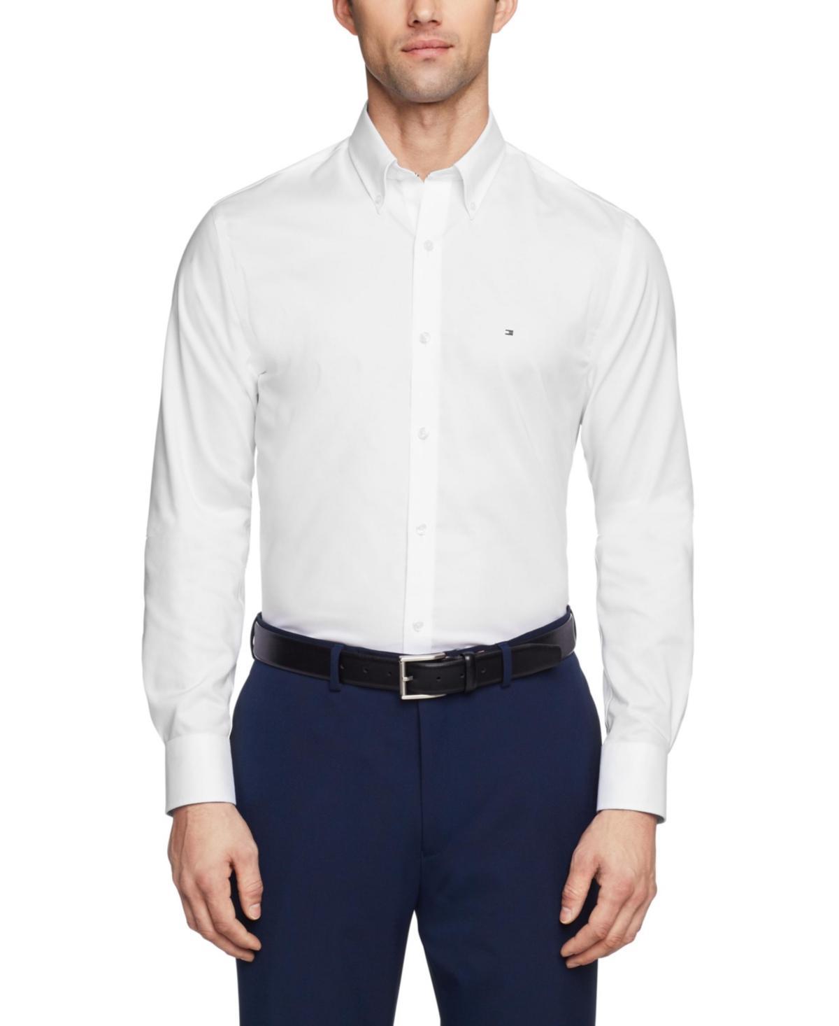 Tommy Hilfiger Mens Flex Slim Fit Wrinkle Free Stretch Pinpoint Oxford Dress Shirt Product Image