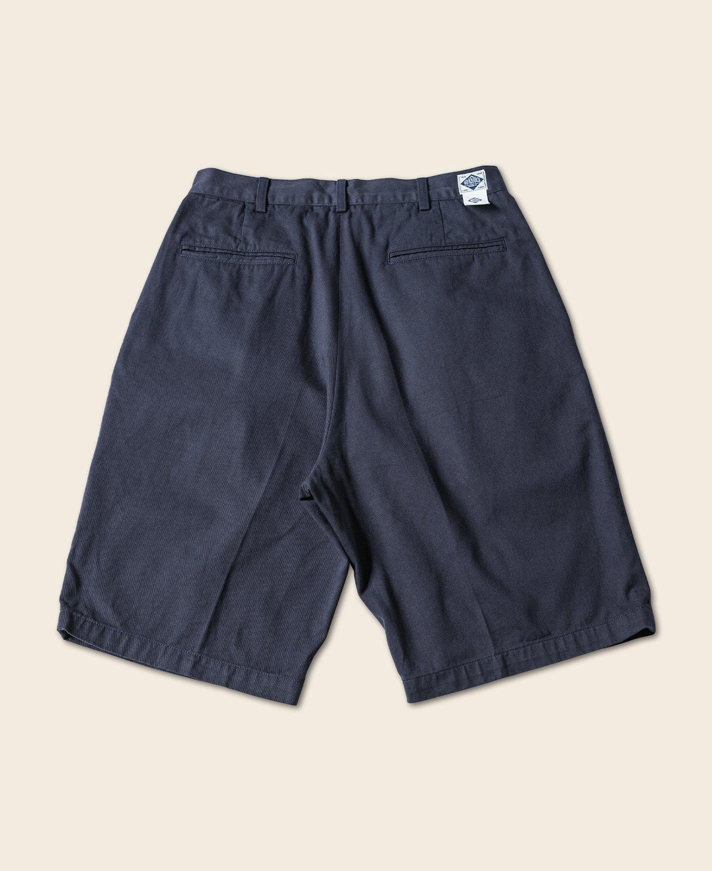 Classic Straight Leg Double Pleated Shorts - Navy Product Image