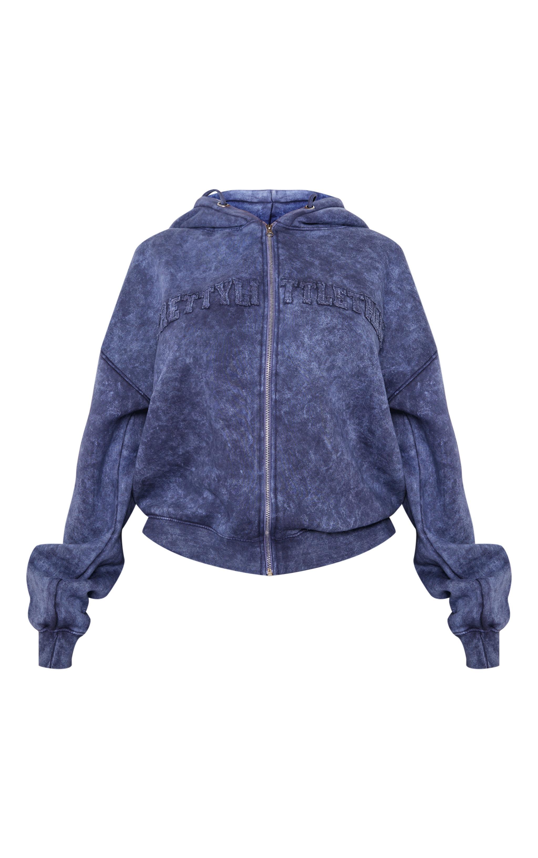 Shape Navy Embroidery Washed Zip Through Hoodie Product Image