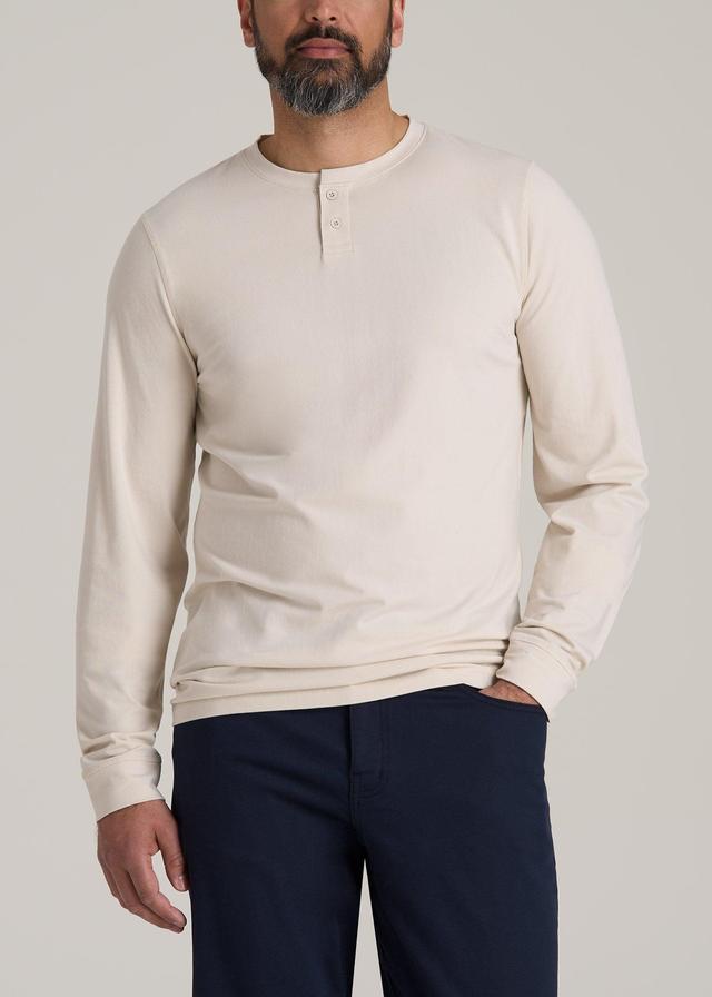 Pima Stretch Knit Henley Shirt for Tall Men in Light Stone Male Product Image