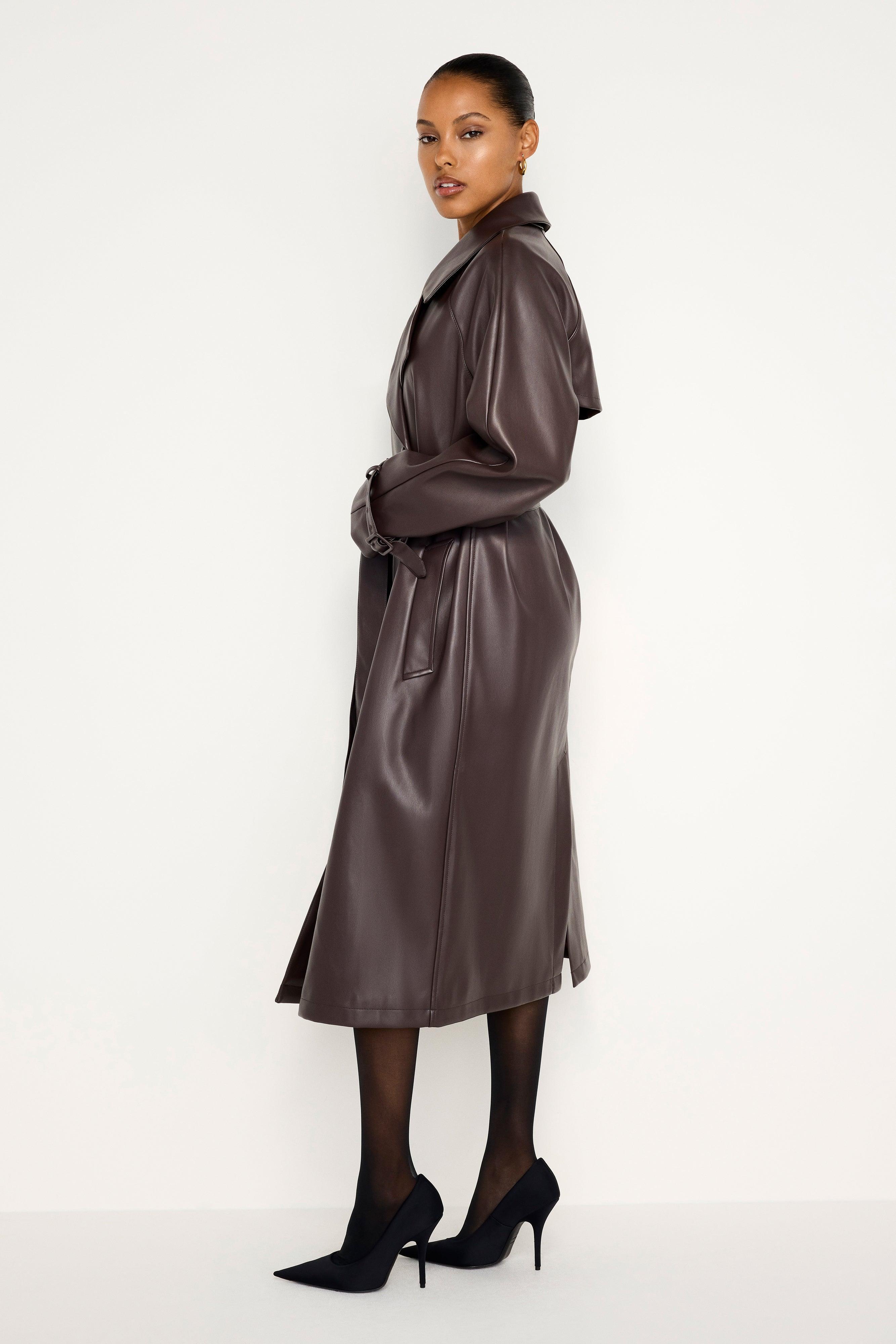 FAUX LEATHER TRENCH COAT | BARK003 Product Image