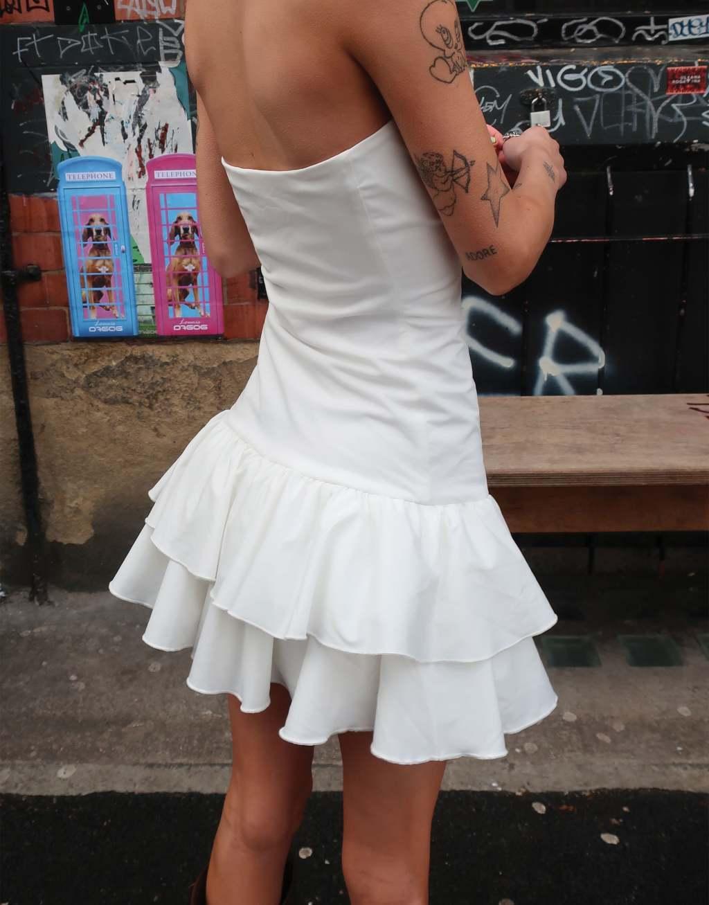 Labelrail x Daisy Birchall slinky bandeau mini rara dress in off-white Product Image