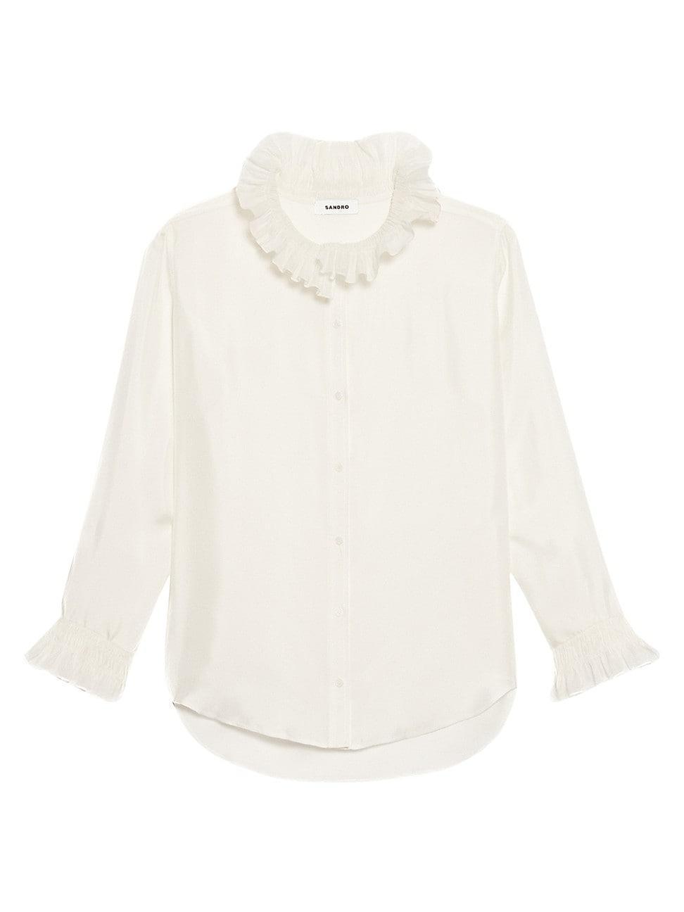 Sandro Haby Ruffled Trim Silk Shirt Product Image