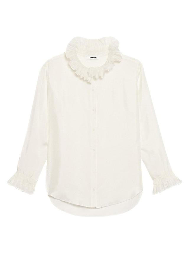 Sandro Haby Ruffled Trim Silk Shirt Product Image