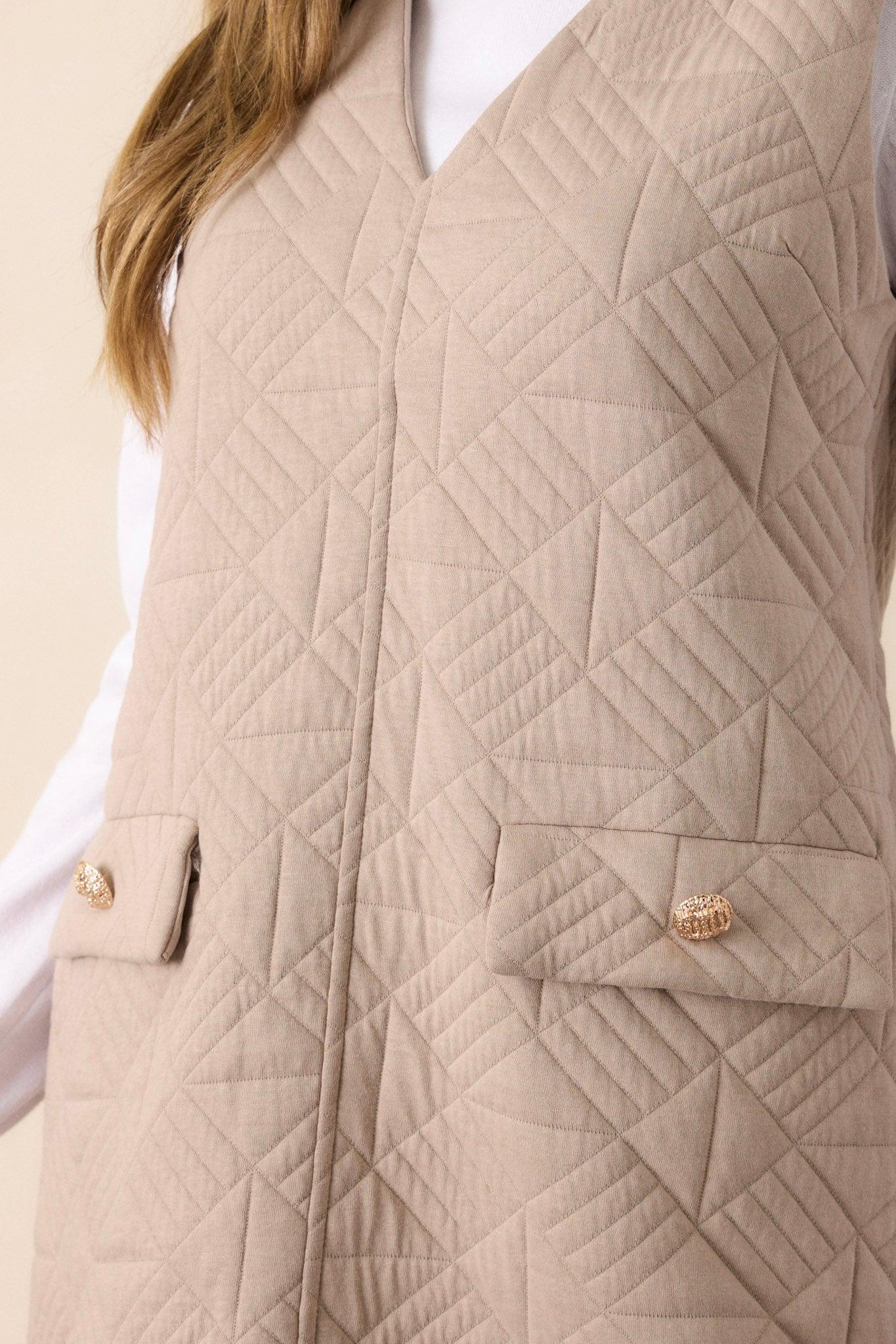 Sophisticated Stunner Taupe Quilted Mini Dress Product Image