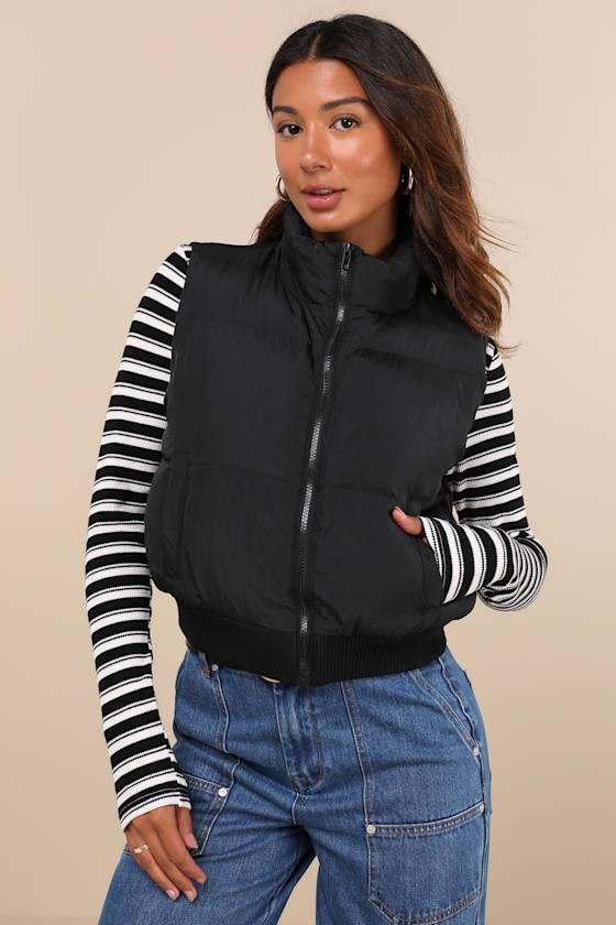 Warm Aesthetic Black Mock Neck Puffer Vest Product Image