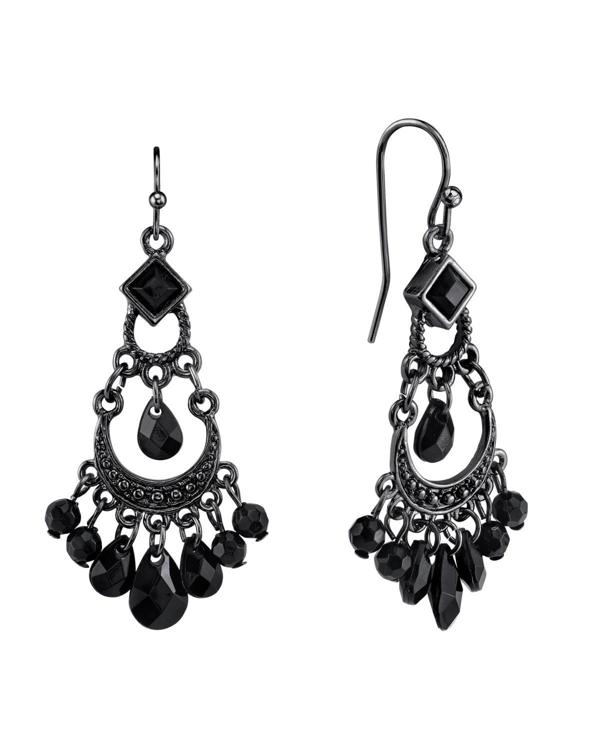 2028 Black-Tone Bead Wire Earrings - Black Product Image