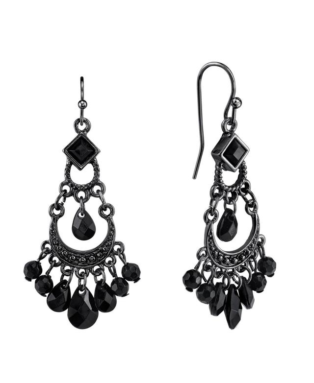 1928 Bohemian Hematite-Tone Beaded Mini Chandelier Earrings Product Image