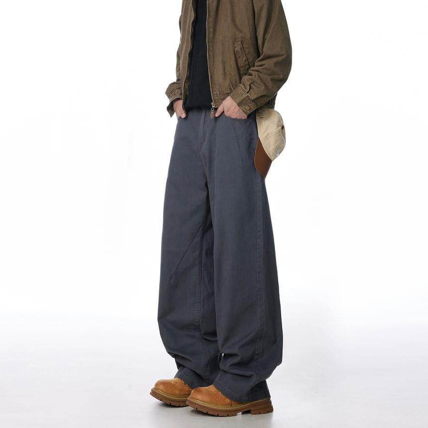 Mid Rise Plain Straight Leg Pants Product Image