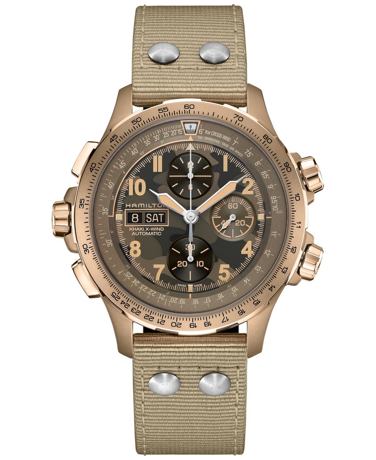 Hamilton Mens Swiss Automatic Chronograph Khaki Aviation X-Wind Beige Textile Strap Watch 45mm - Beige Product Image