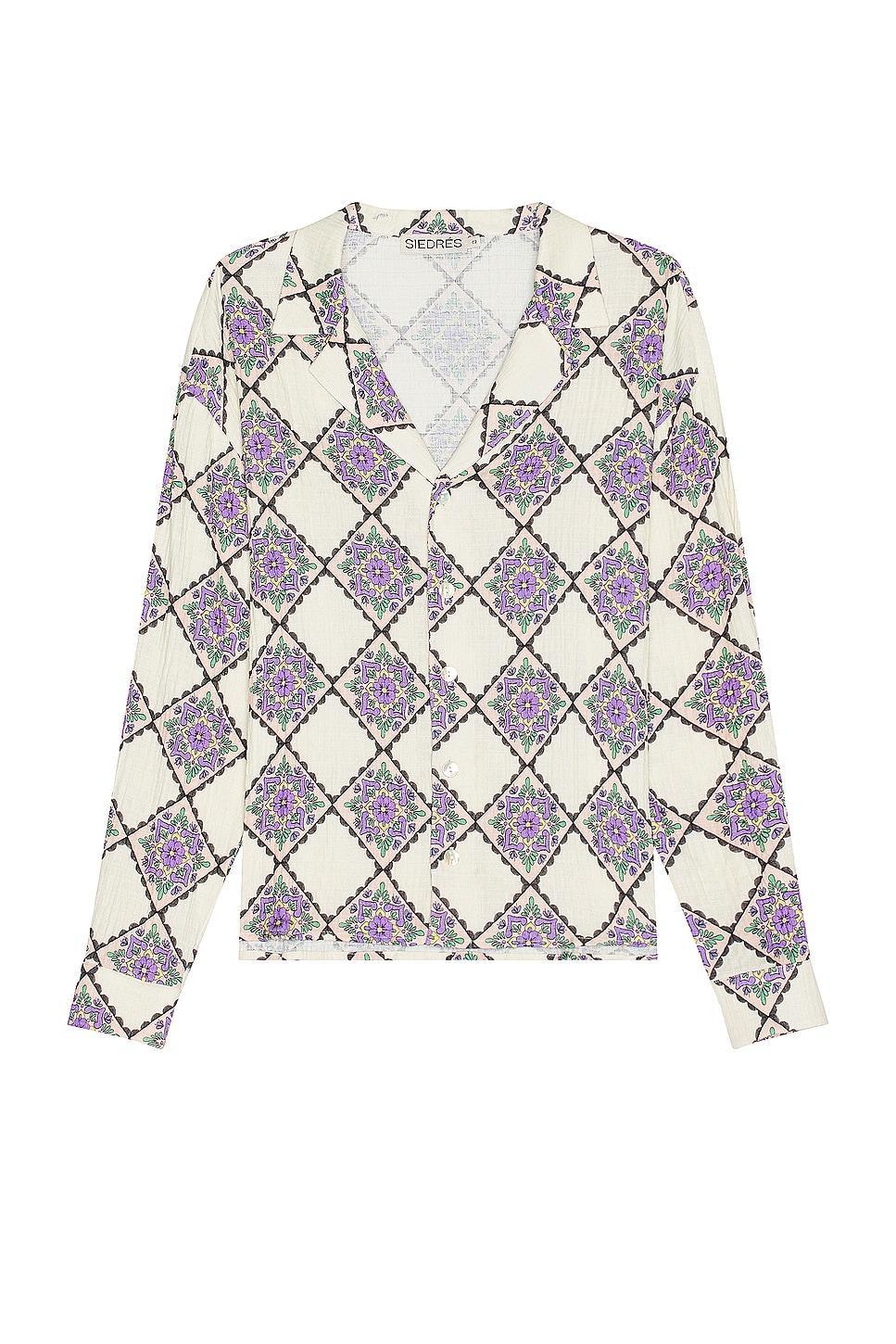 SIEDRES Henry Resort Collar Printed Long Sleeve Shirt in Purple Product Image