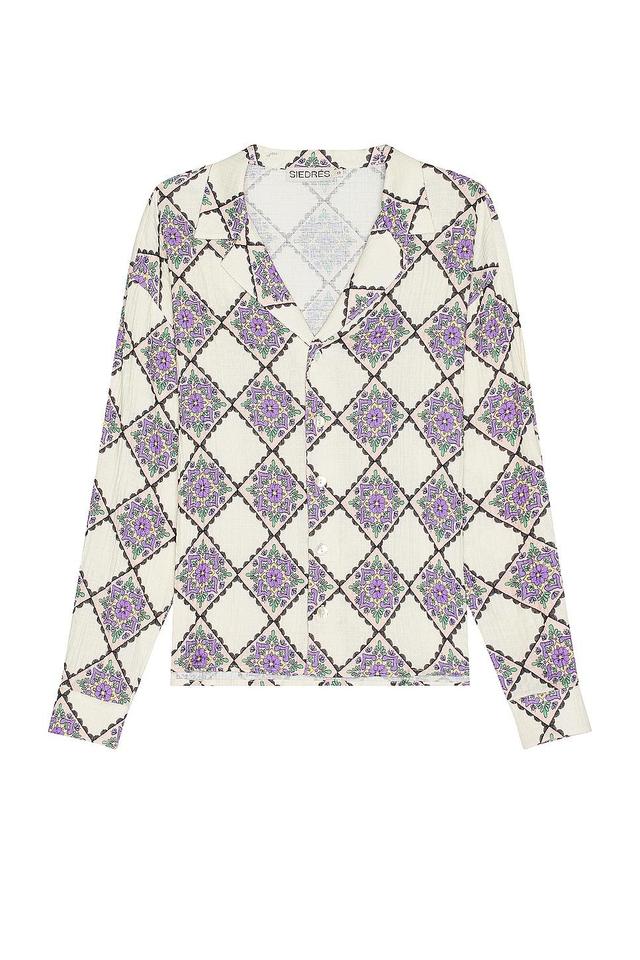 SIEDRES Henry Resort Collar Printed Long Sleeve Shirt in Purple Product Image