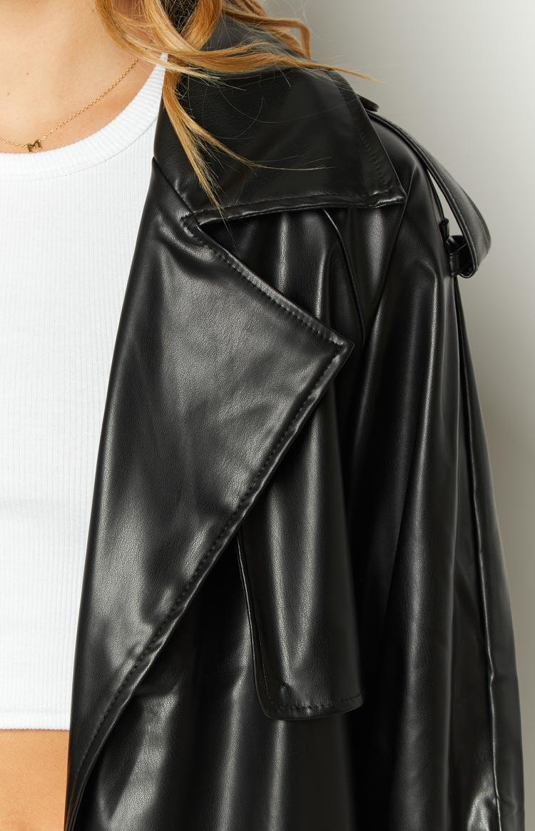 Midnight Mirage Black PU Trench Product Image