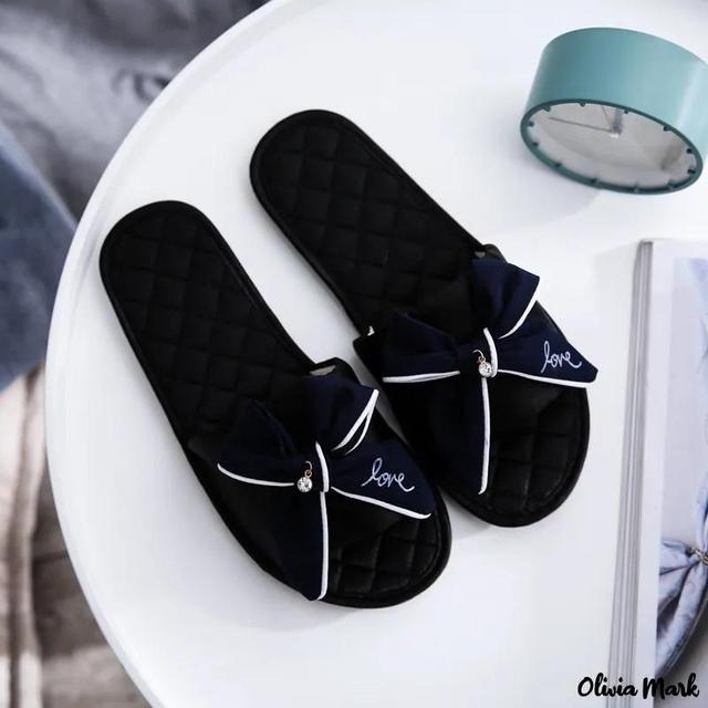 Olivia Mark – New satin bow knot open toe home summer slippers female simple four seasons breathable sandals Product Image