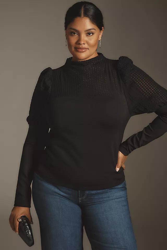 Maeve Mutton-Sleeve Mock-Neck Slim Top Product Image