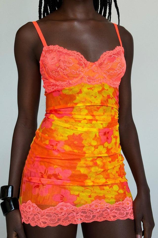 CALYPSO MINI DRESS - ORANGE : NEON FLORAL Product Image