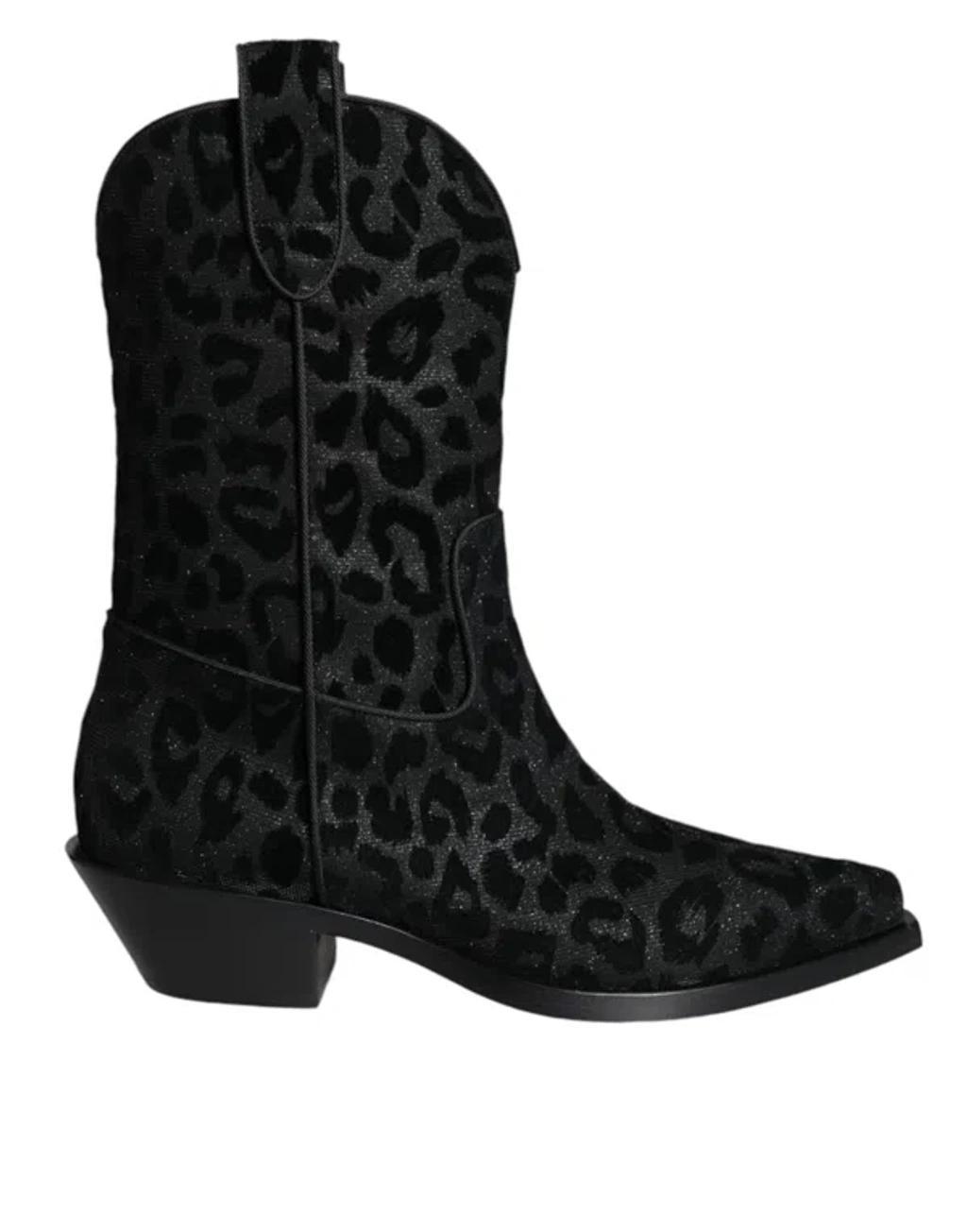 DOLCE & GABBANA Leopard Print Cowboy Boots In Black Product Image