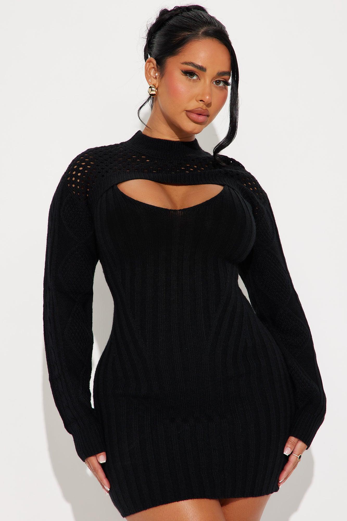 Oliviana Sweater Mini Dress - Black Product Image