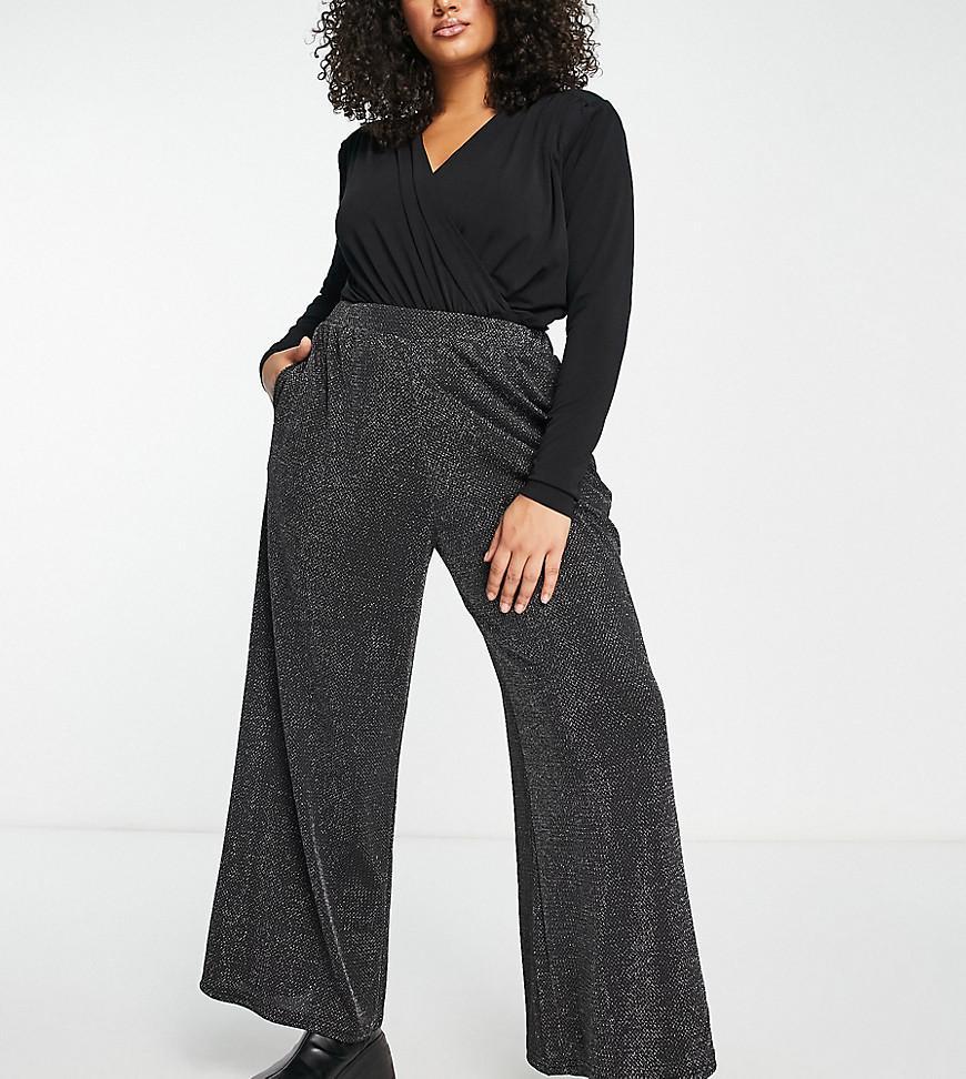 Yours wide leg glitter pants in black Product Image