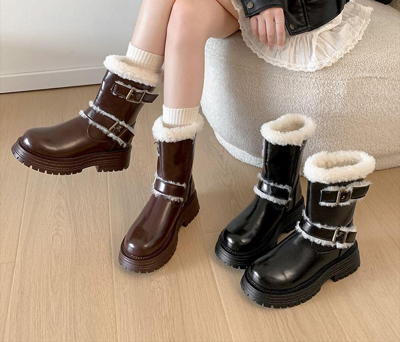 Fleece-Lined Patent Short Boots Product Image