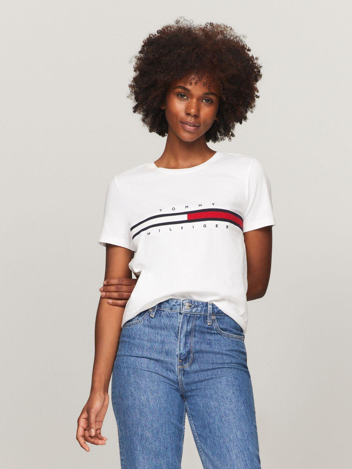 Tommy Hilfiger Women's Embroidered Flag Stripe Logo T-Shirt Product Image