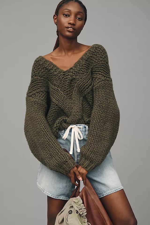 Self Contrast Chunky V-Neck Sweater Product Image