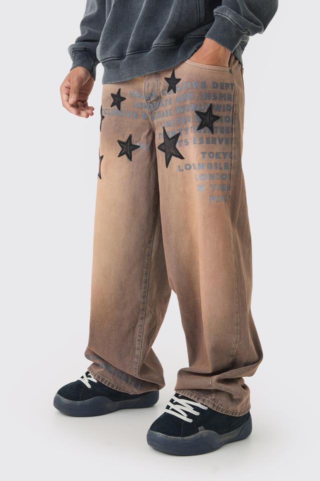 Baggy Rigid Star Applique Denim Jeans | boohooMAN USA Product Image