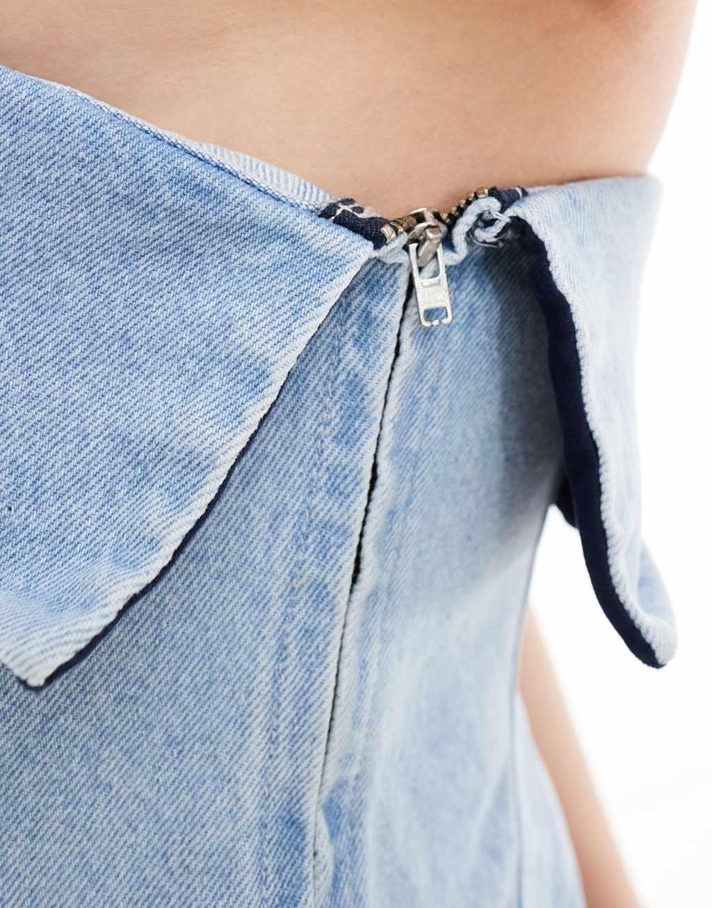 ASOS DESIGN denim fold over bandeau in bleach Product Image