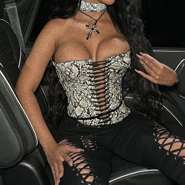 Snake Print Lace-Up Corset Tube Top Product Image