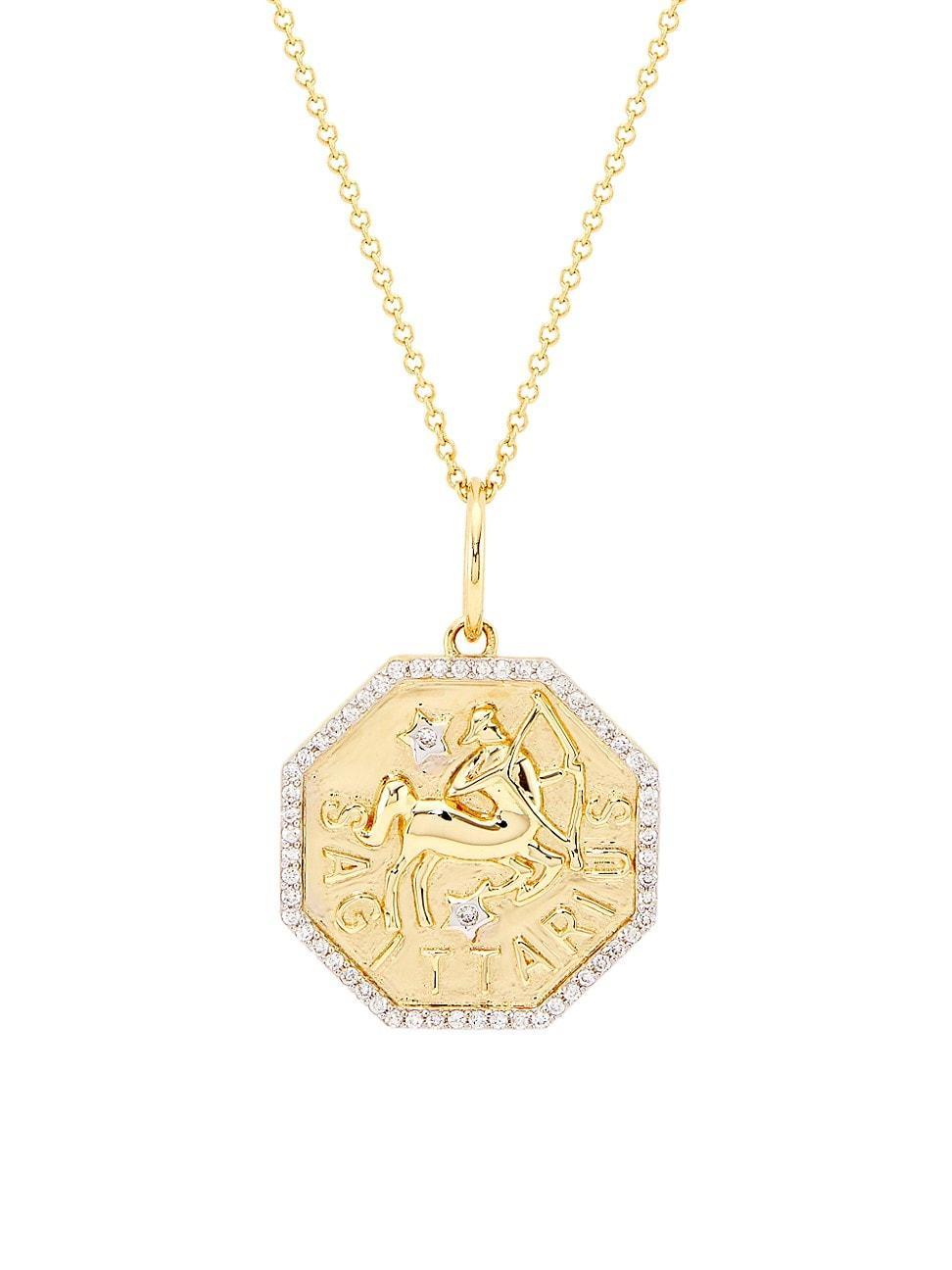 Womens 14K Yellow Gold & 0.2 TCW Diamond Zodiac Pendant Necklace Product Image