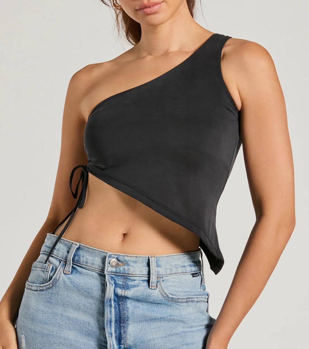 Mentionable Flirt One-Shoulder Asymmetrical Crop Top product image