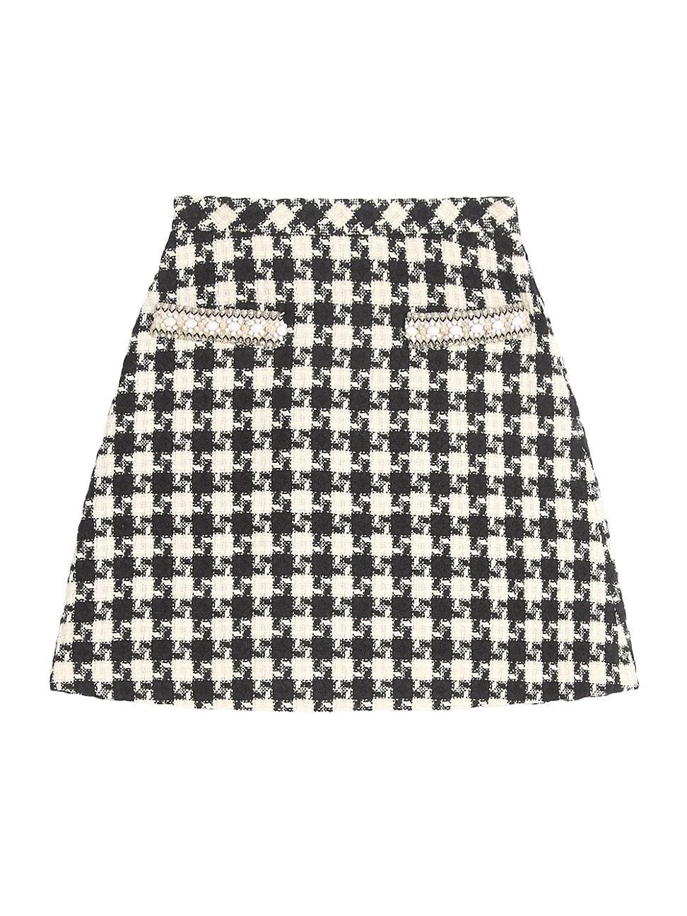 Womens Embroidered Damier Light Tweed Skirt Product Image