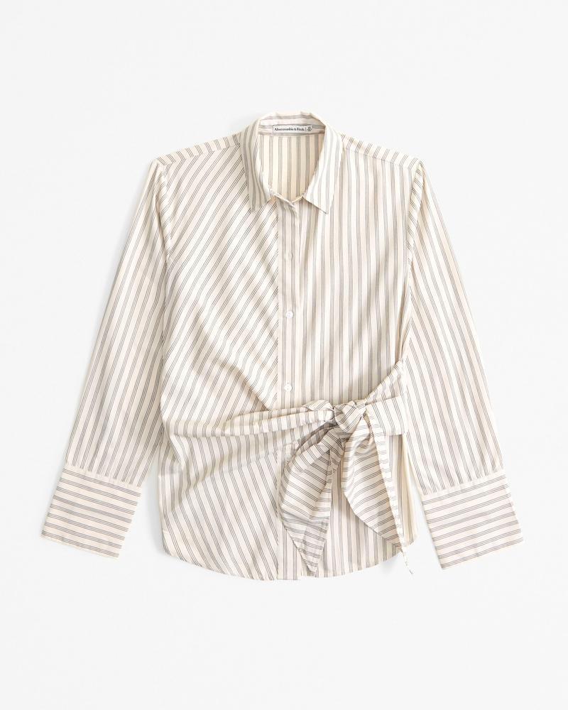 Long-Sleeve Relaxed Side-Tie Shirt Product Image