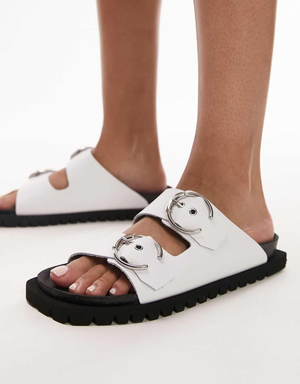 Topshop Prince leather flat sandals with buckles Product Image