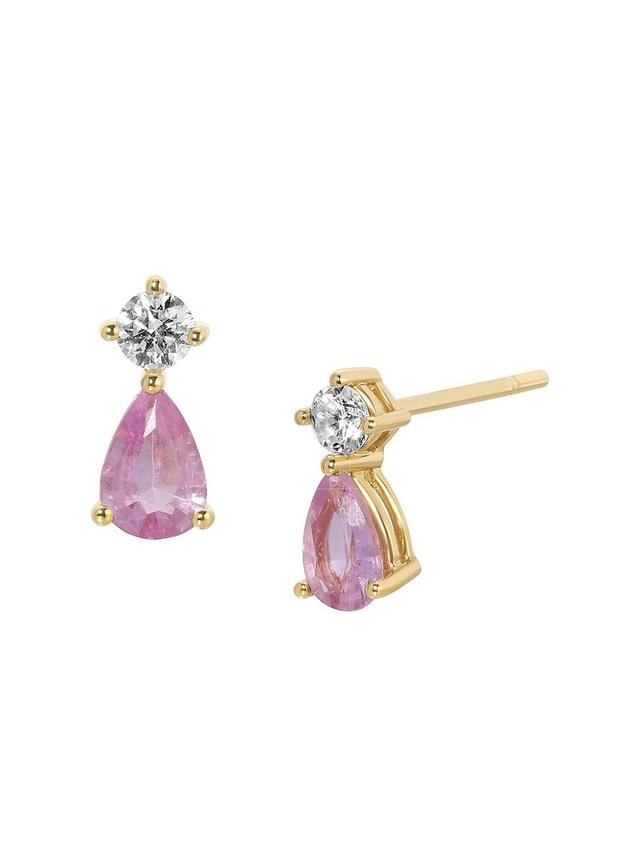 Womens Violet 18K Yellow Gold, Pink Sapphire & 0.95 TCW Diamond Stud Earrings Product Image