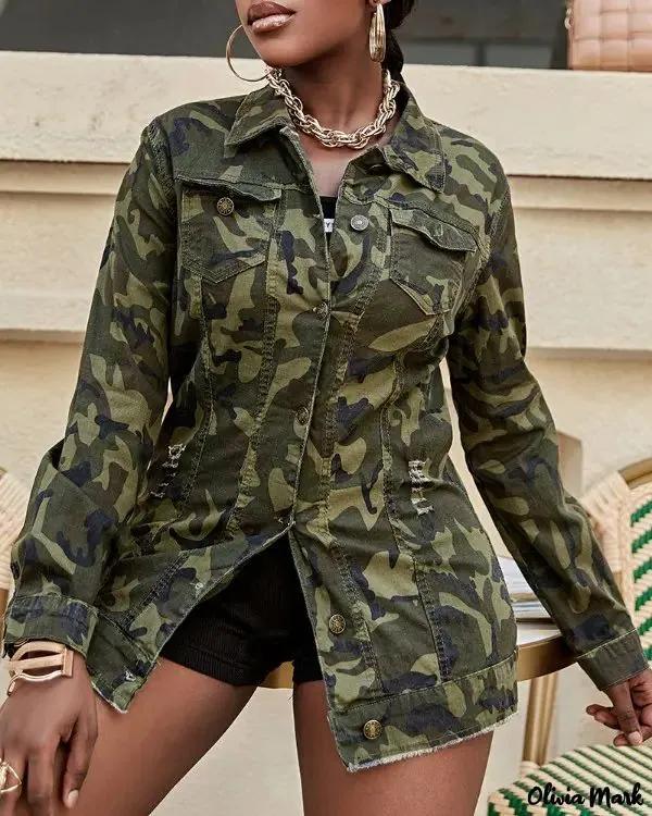 Olivia Mark – Camouflage Print Button Pocket Coat Product Image