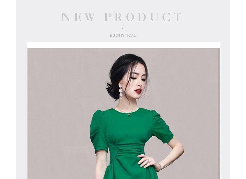 Short-Sleeve Crew Neck Plain Asymmetrical Sheath Dress Product Image